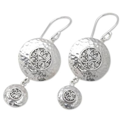 Alternate image for Sterling Silver Hammered Dangle Earrings from Bali Twin Discs