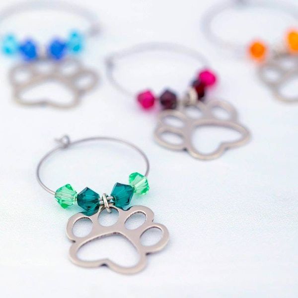 Alternate image for Set of 4 Paw Print Themed Wine Charms from Mexico Paw Print Pals