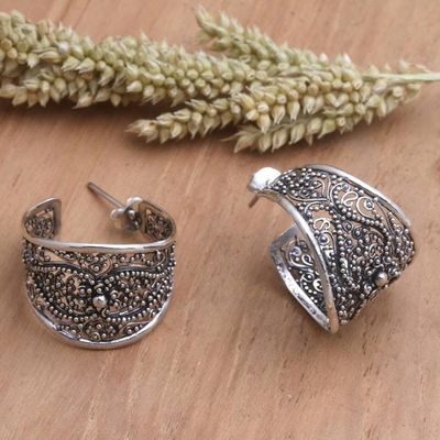Primary image for Hand Made Sterling Silver Half-Hoop Earrings Elegant Affection