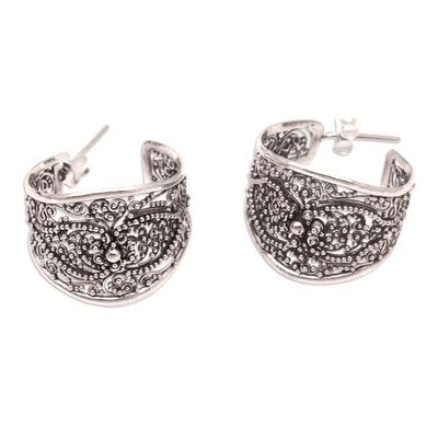 Alternate image for Hand Made Sterling Silver Half-Hoop Earrings Elegant Affection