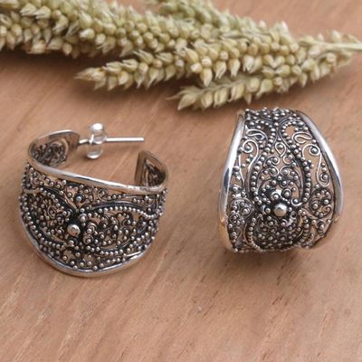 Alternate image for Hand Made Sterling Silver Half-Hoop Earrings Elegant Affection