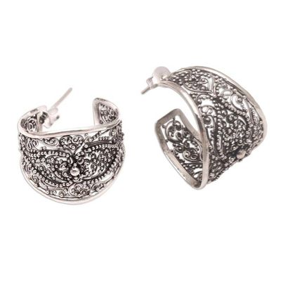 Alternate image for Hand Made Sterling Silver Half-Hoop Earrings Elegant Affection