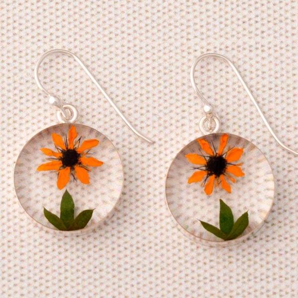 Alternate image for Real Flower Resin Dangle Earrings from Mexico Sunflower Style