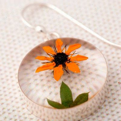 Alternate image for Real Flower Resin Dangle Earrings from Mexico Sunflower Style