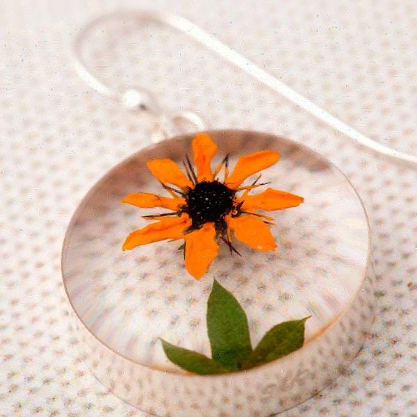 Alternate image for Real Flower Resin Dangle Earrings from Mexico Sunflower Style