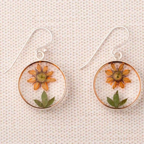 Alternate image for Real Flower Resin Dangle Earrings from Mexico Sunflower Style