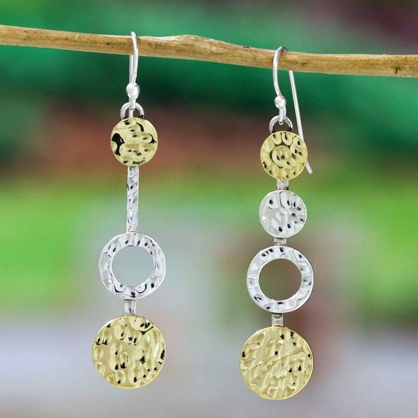 Alternate image for Sterling Silver and Brass Asymmetrical Earrings from Taxco Asymmetrical Taxco