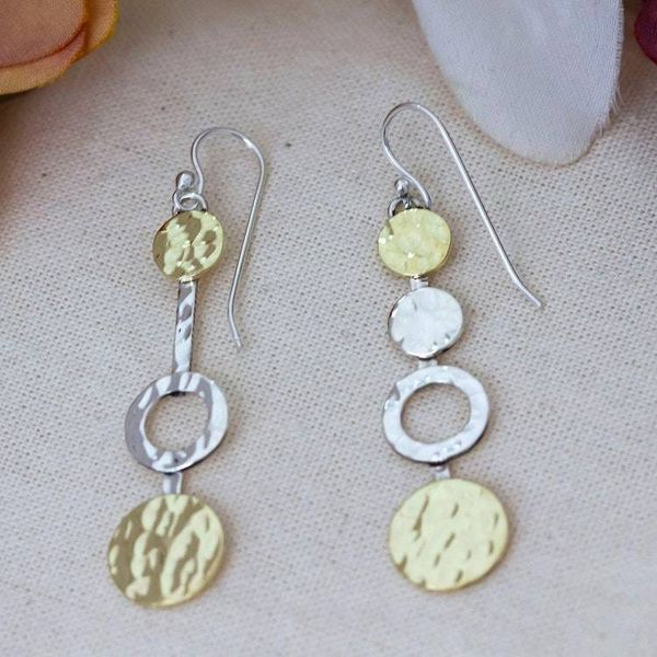 Alternate image for Sterling Silver and Brass Asymmetrical Earrings from Taxco Asymmetrical Taxco