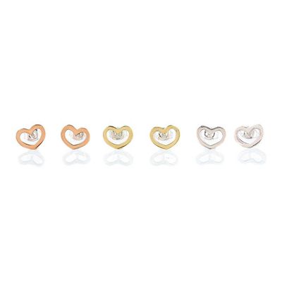 Alternate image for Set of 3 Mixed Metal Love Heart Stud Earrings from Mexico Open Hearts