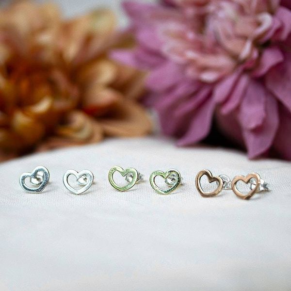 Alternate image for Set of 3 Mixed Metal Love Heart Stud Earrings from Mexico Open Hearts