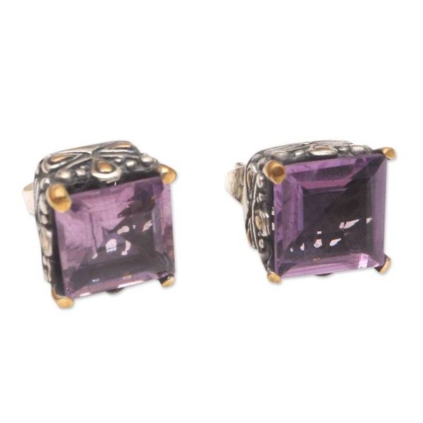Alternate image for Faceted Amethyst Earrings with Gold Accents Bali Baroque