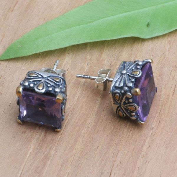 Alternate image for Faceted Amethyst Earrings with Gold Accents Bali Baroque