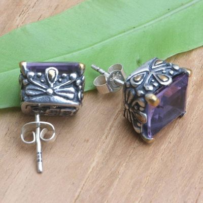 Alternate image for Faceted Amethyst Earrings with Gold Accents Bali Baroque