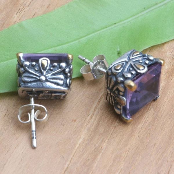 Alternate image for Faceted Amethyst Earrings with Gold Accents Bali Baroque