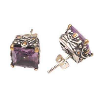 Alternate image for Faceted Amethyst Earrings with Gold Accents Bali Baroque