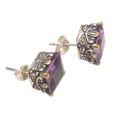 Alternate image for Faceted Amethyst Earrings with Gold Accents Bali Baroque