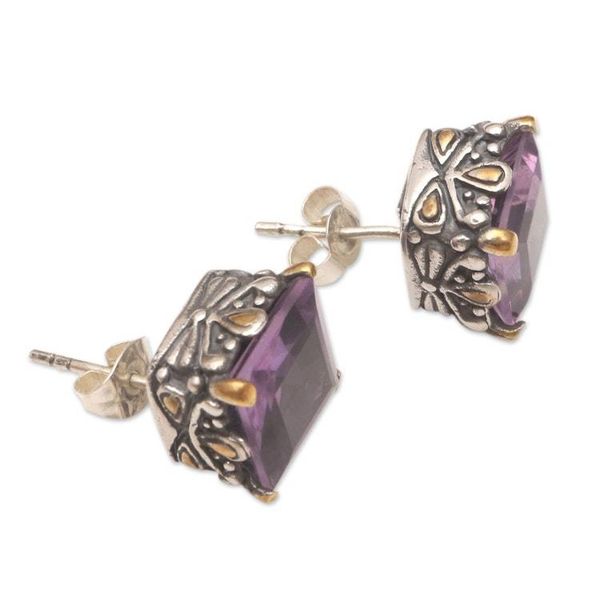 Alternate image for Faceted Amethyst Earrings with Gold Accents Bali Baroque