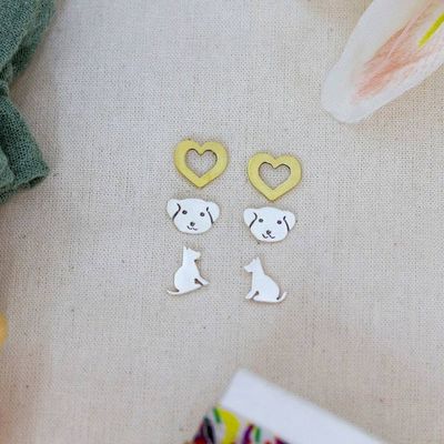 Primary image for Set of 3 Mixed Metal Dog Post Earrings Petite Puppies