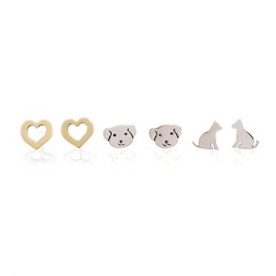 Alternate image for Set of 3 Mixed Metal Dog Post Earrings Petite Puppies