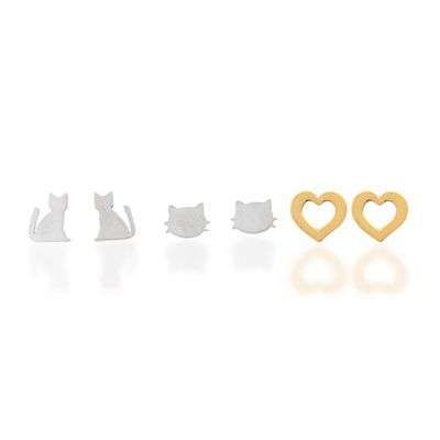 Alternate image for Set of 3 Mixed Metal Cat Post Earrings Petite Kittens