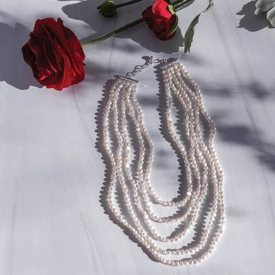 Primary image for Statement Necklace with Five Strands of Cultured Pearls Cascading Flair