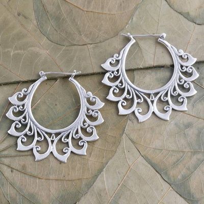 Primary image for Hand Made Sterling Silver Hoop Earrings Polished Flower