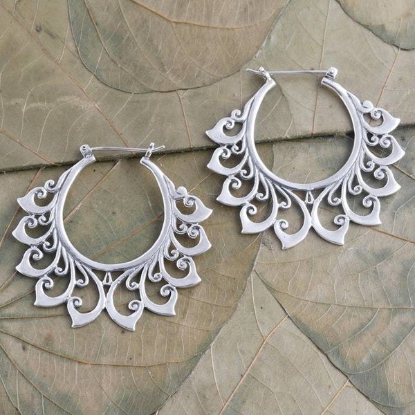 Alternate image for Hand Made Sterling Silver Hoop Earrings Polished Flower
