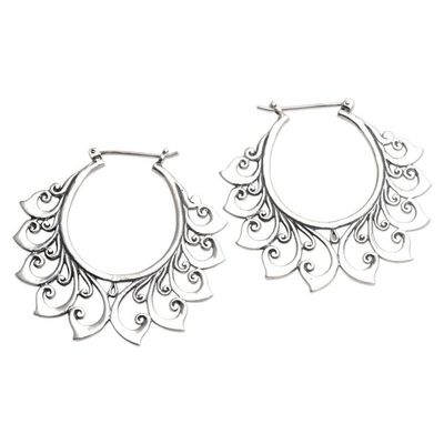 Alternate image for Hand Made Sterling Silver Hoop Earrings Polished Flower