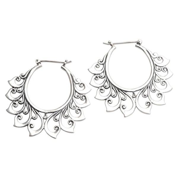 Alternate image for Hand Made Sterling Silver Hoop Earrings Polished Flower