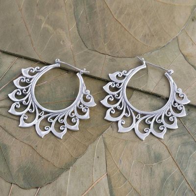 Alternate image for Hand Made Sterling Silver Hoop Earrings Polished Flower