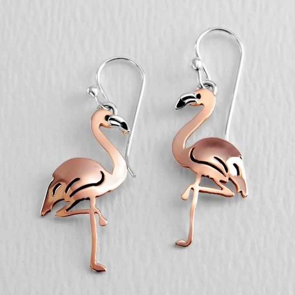 Image for Flamingo-Shaped Copper and Sterling Silver Dangle Earrings Playful Flamingo