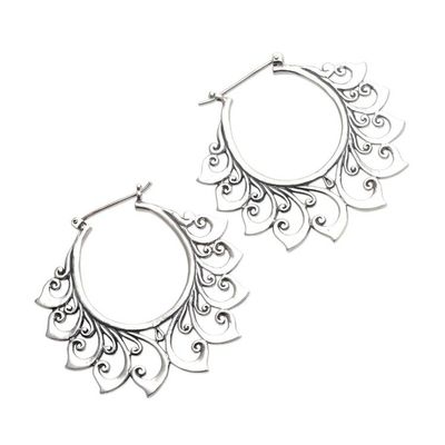 Alternate image for Hand Made Sterling Silver Hoop Earrings Polished Flower