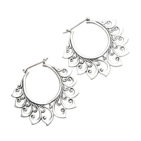 Alternate image for Hand Made Sterling Silver Hoop Earrings Polished Flower