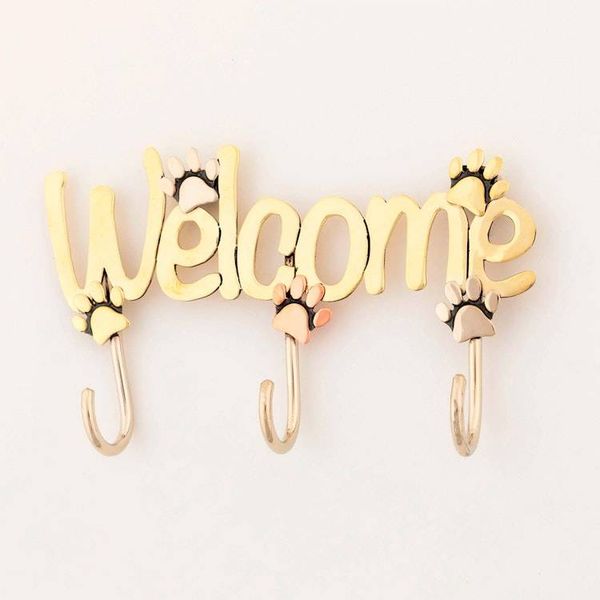 Alternate image for Metal Paw Print Welcome Wall Sign with Hooks Paw Print Welcome