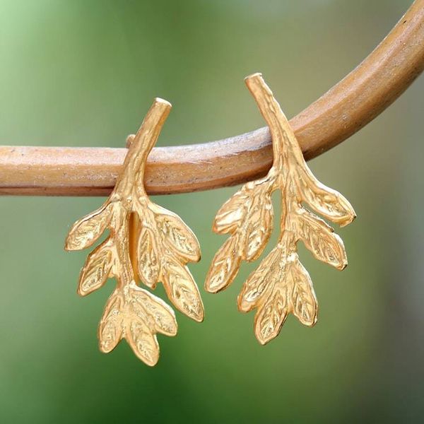 Alternate image for 22k Gold-Plated Leaf-Shaped Button Earrings from Bali Triumphant Foliage