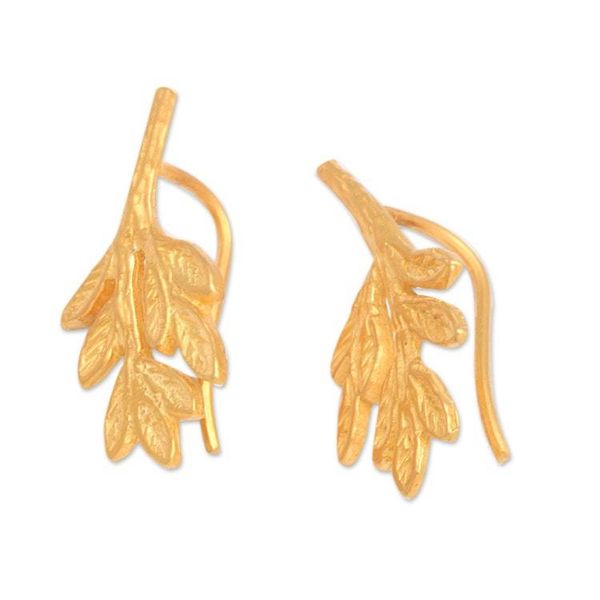 Alternate image for 22k Gold-Plated Leaf-Shaped Button Earrings from Bali Triumphant Foliage