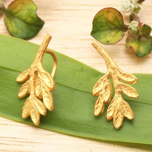 Alternate image for 22k Gold-Plated Leaf-Shaped Button Earrings from Bali Triumphant Foliage
