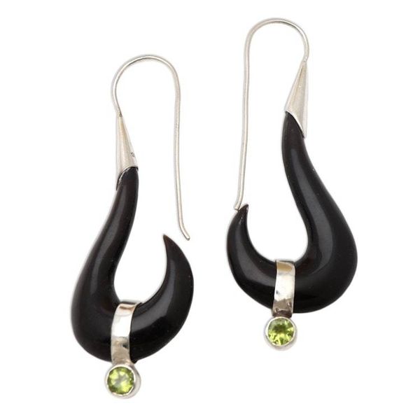Alternate image for Handcrafted Bone and Peridot Dangle Earrings Black Rider