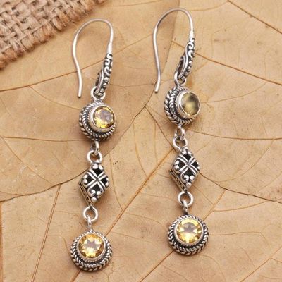 Primary image for Citrine and Sterling Silver Dangle Earrings Double Act in Yellow
