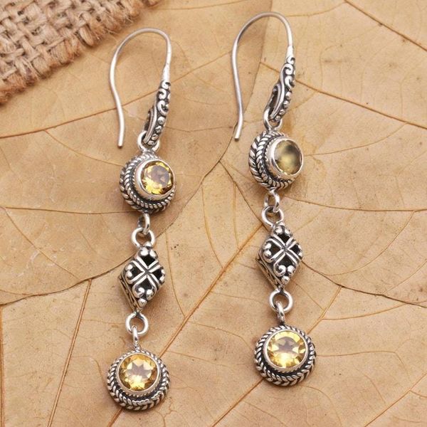 Alternate image for Citrine and Sterling Silver Dangle Earrings Double Act in Yellow