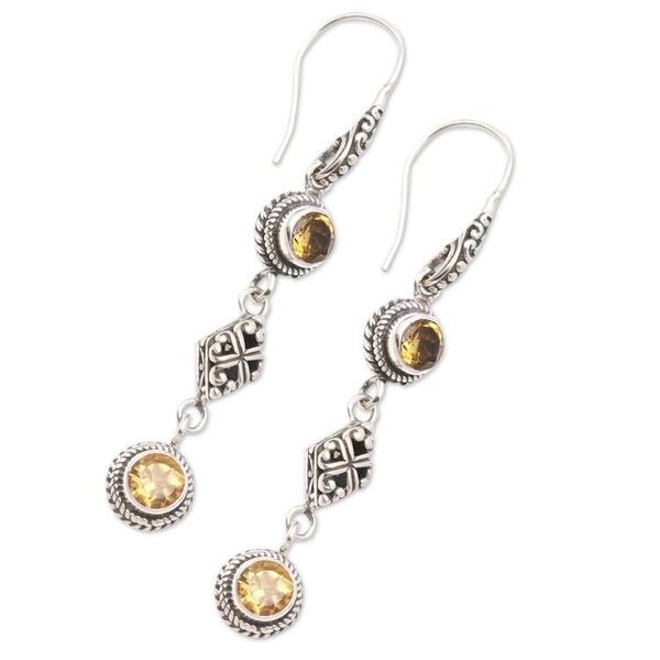 Alternate image for Citrine and Sterling Silver Dangle Earrings Double Act in Yellow