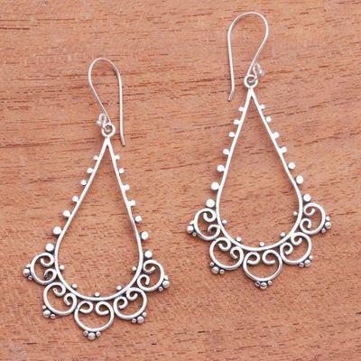 Alternate image for Drop-Shaped Swirl Pattern Sterling Silver Dangle Earrings Rare Swirls