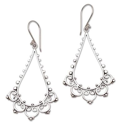 Alternate image for Drop-Shaped Swirl Pattern Sterling Silver Dangle Earrings Rare Swirls