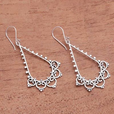 Alternate image for Drop-Shaped Swirl Pattern Sterling Silver Dangle Earrings Rare Swirls