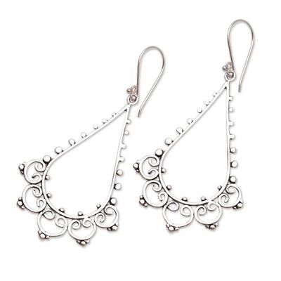 Alternate image for Drop-Shaped Swirl Pattern Sterling Silver Dangle Earrings Rare Swirls