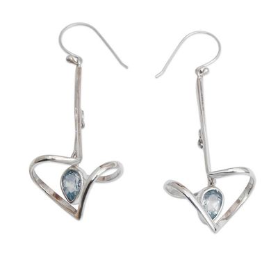 Alternate image for Minimalist Blue Topaz and Sterling Silver Dangle Earrings Trapeze Serenity
