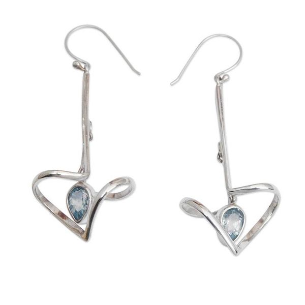 Alternate image for Minimalist Blue Topaz and Sterling Silver Dangle Earrings Trapeze Serenity