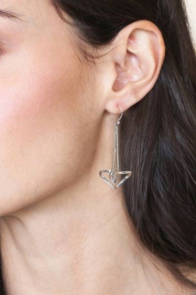 Alternate image for Minimalist Blue Topaz and Sterling Silver Dangle Earrings Trapeze Serenity