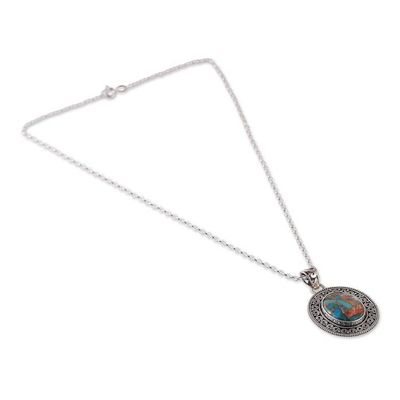 Alternate image for Artisan-Made Oval Reconstituted Turquoise Pendant Necklace Dancing Lagoon