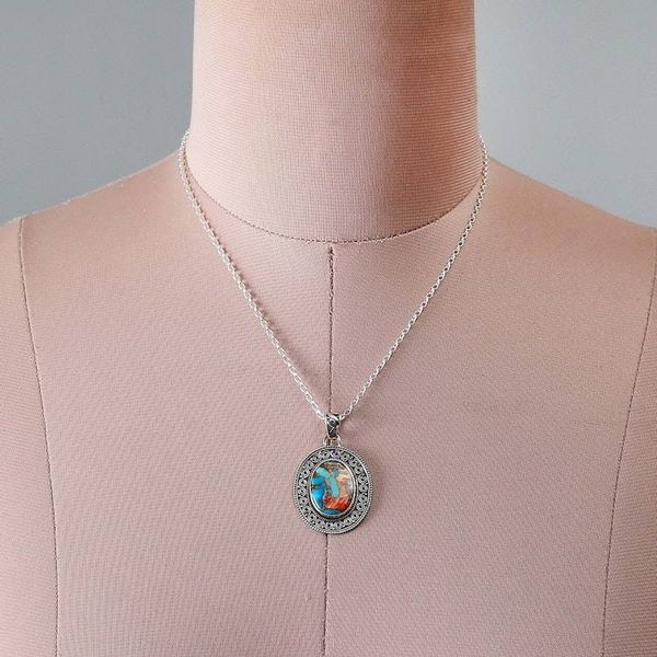 Alternate image for Artisan-Made Oval Reconstituted Turquoise Pendant Necklace Dancing Lagoon